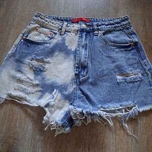 Signature 8 Ripped Blue White Denim Distressed Frayed Cotton Shorts Size Small